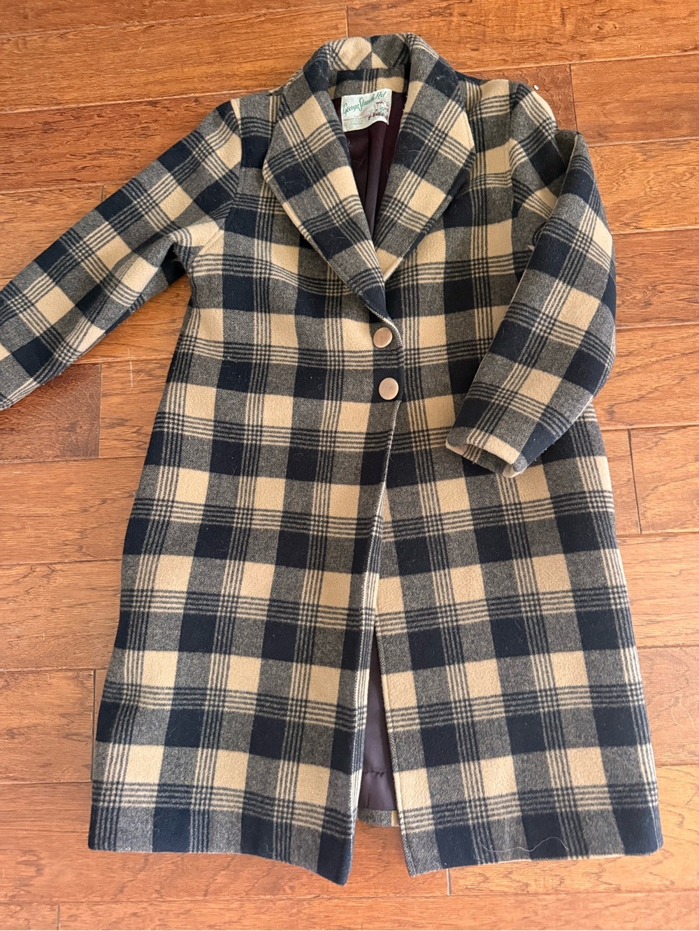 Vintage Canadian Checked Wool Coat in Black and Tan